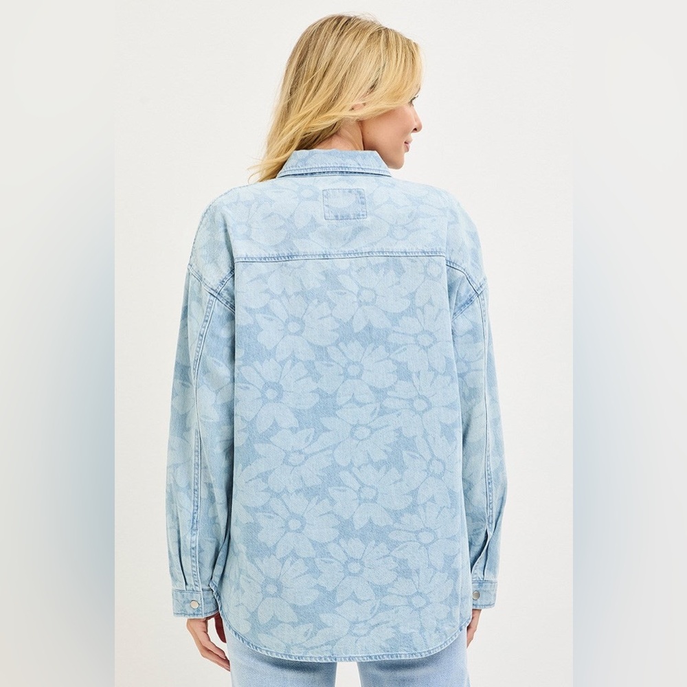 Floral Print Denim Button Down Shirt - Risen - Picture 5 of 6